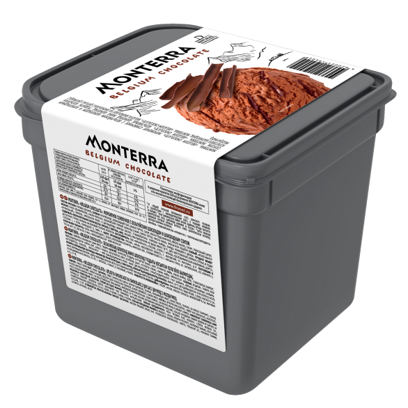 “MONTERRA” cream ice cream with Belgian chocolate and chocolate sauce “MONTERRA” cream ice cream with Belgian chocolate and chocolate sauce