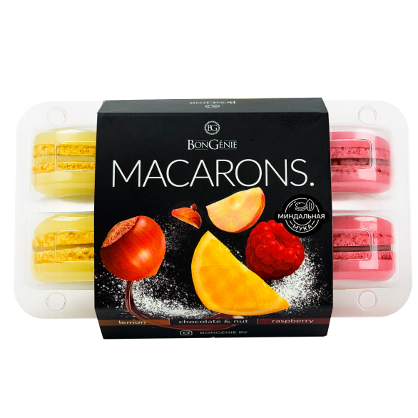 "КУРТЬЕ" пирожные "МАКАРОН" с начинками (лимон, малина, шоколад с орехом)